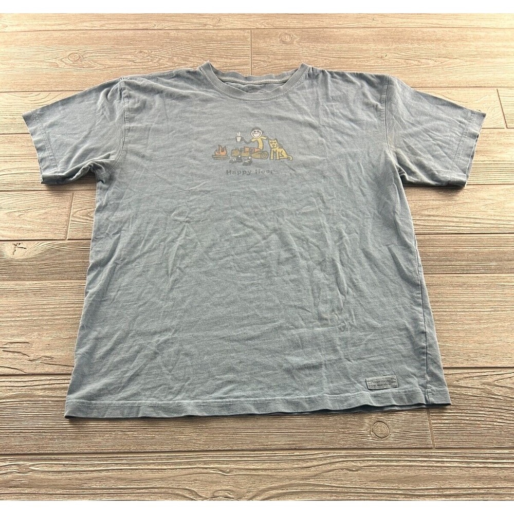 LIFE IS GOOD Women’s T Shirt Size M "Happy Hour" Blue Cotton Short Sleeve.